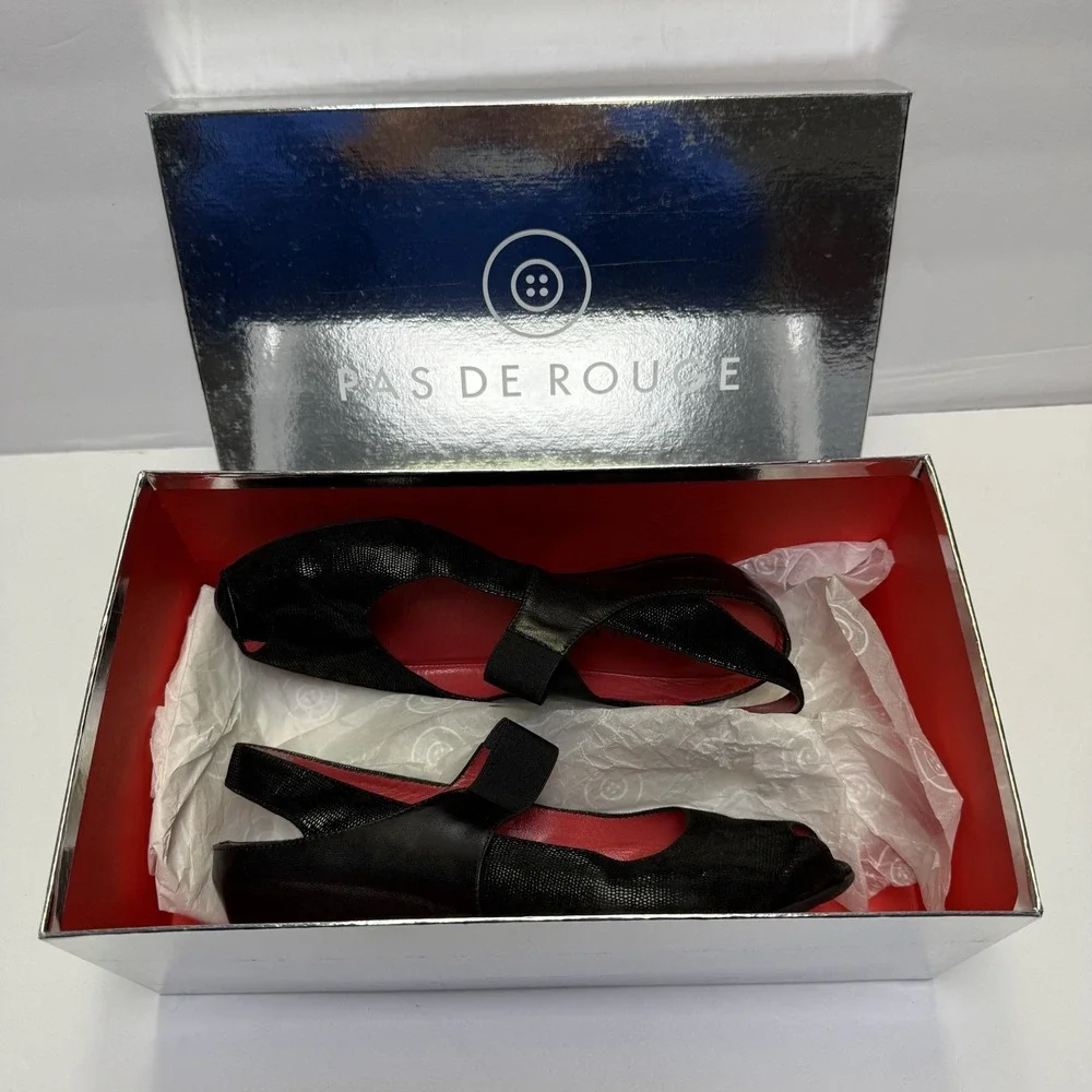 Pas de Rouge Women's R918‎ Silvia Black Lizard/Nappa Italy Size EU 37 US 6.5